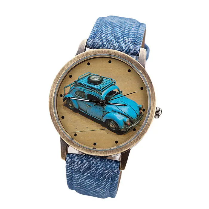 Concise Casual Watch Men And Women Retro Car Pattern Denim Twill Strap Watch Relogio Masculino Men's Quartz Watch 1