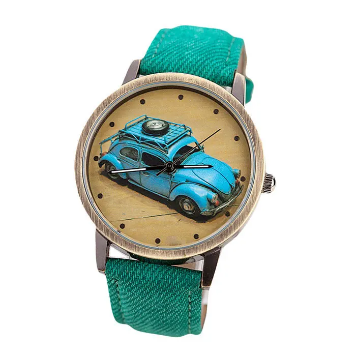Concise Casual Watch Men And Women Retro Car Pattern Denim Twill Strap Watch Relogio Masculino Men's Quartz Watch 3