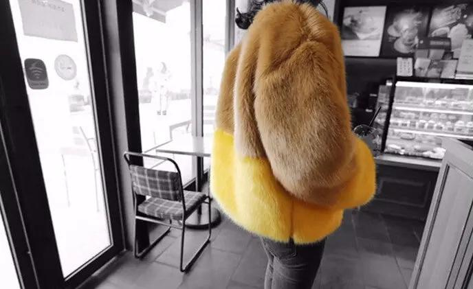 Contrast 2 Color Hairy Shaggy Long Faux Fur Coat Women O Neck Faux Fox Fur Short Coats Warm Outerwear 4