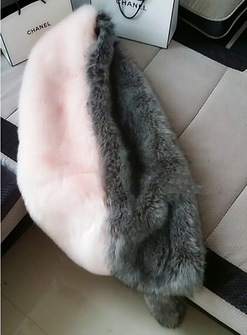 Contrast Color Faux Fox Fur Long Scarf Gray & Pink Patchwork Hairy Shaggy Scarves Long Tail Shawl Big Faux Fur Collar 1