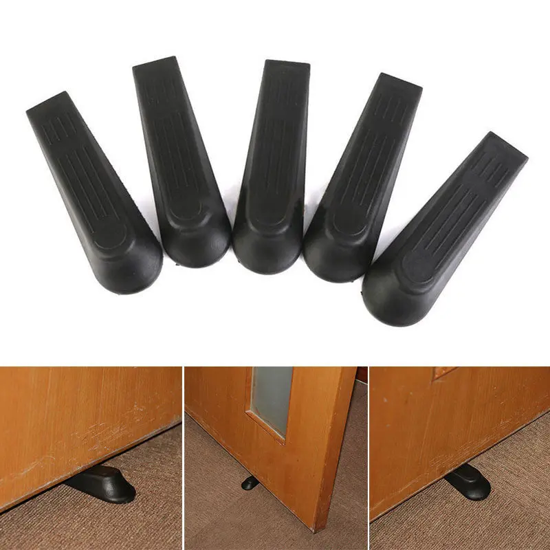 Convenient Black Door Stops Stoppers Wedges Jam Block Holder Cather Home Office Tool 80689 1