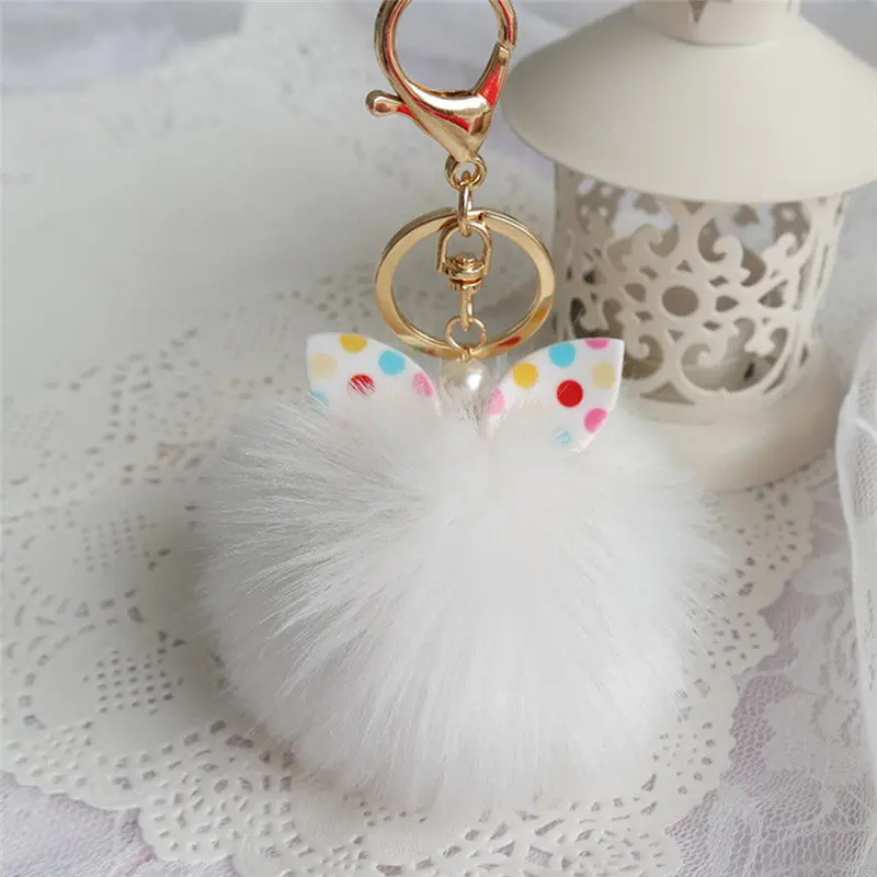 Cool Gifts Pompom Keychain Faux Rabbit Fur Ball Keychain For Car Bag Plush Car Key Ring Car Key Holder Small Pendant Feida 8