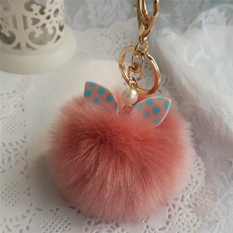 Cool Gifts Pompom Keychain Faux Rabbit Fur Ball Keychain For Car Bag Plush Car Key Ring Car Key Holder Small Pendant Feida 9