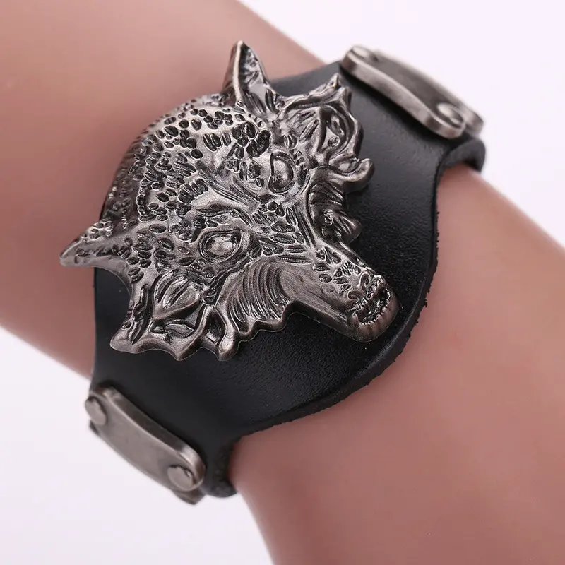 Cool Men Women Punk Leather Bracelet Vintage Wolf Totem Leather Wristband Fashion Multilayer Handmade Charm Bracelet 1