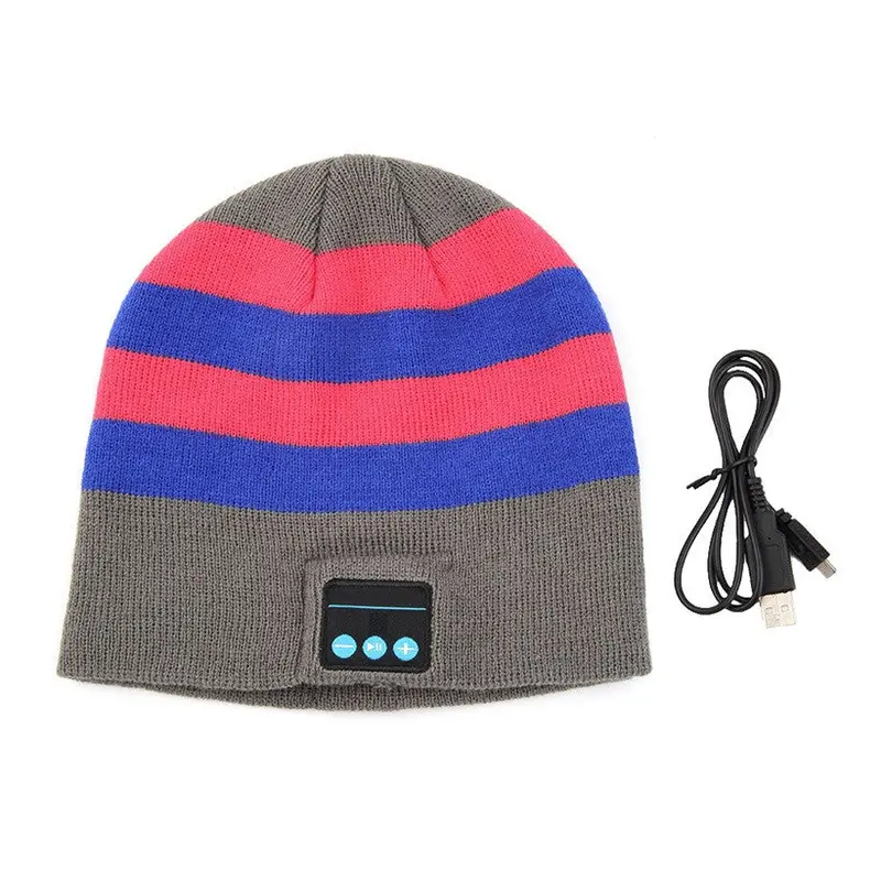 Cool Striped Wireless Bluetooth Music Knit Hat With Hands Smart Cap Headset 1