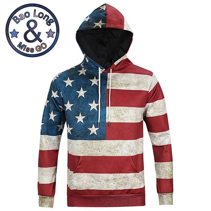 Cool Stylishlong Sleeve 3D Print American Flag Pattern Hoody Sweatershirts With Hat Pullover Sportwear L6012 1