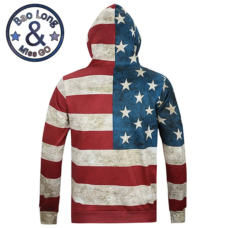 Cool Stylishlong Sleeve 3D Print American Flag Pattern Hoody Sweatershirts With Hat Pullover Sportwear L6012 2