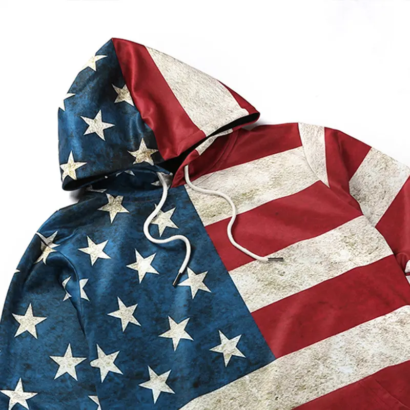 Cool Stylishlong Sleeve 3D Print American Flag Pattern Hoody Sweatershirts With Hat Pullover Sportwear L6012 3