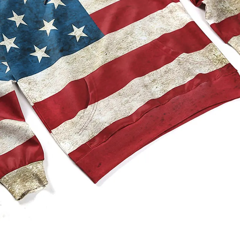 Cool Stylishlong Sleeve 3D Print American Flag Pattern Hoody Sweatershirts With Hat Pullover Sportwear L6012 4