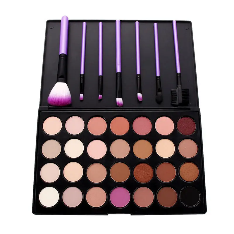 Cosmetic 28 Colors Eyeshadow Powder Earth Colors 7 Pcs Makeup Brush 1