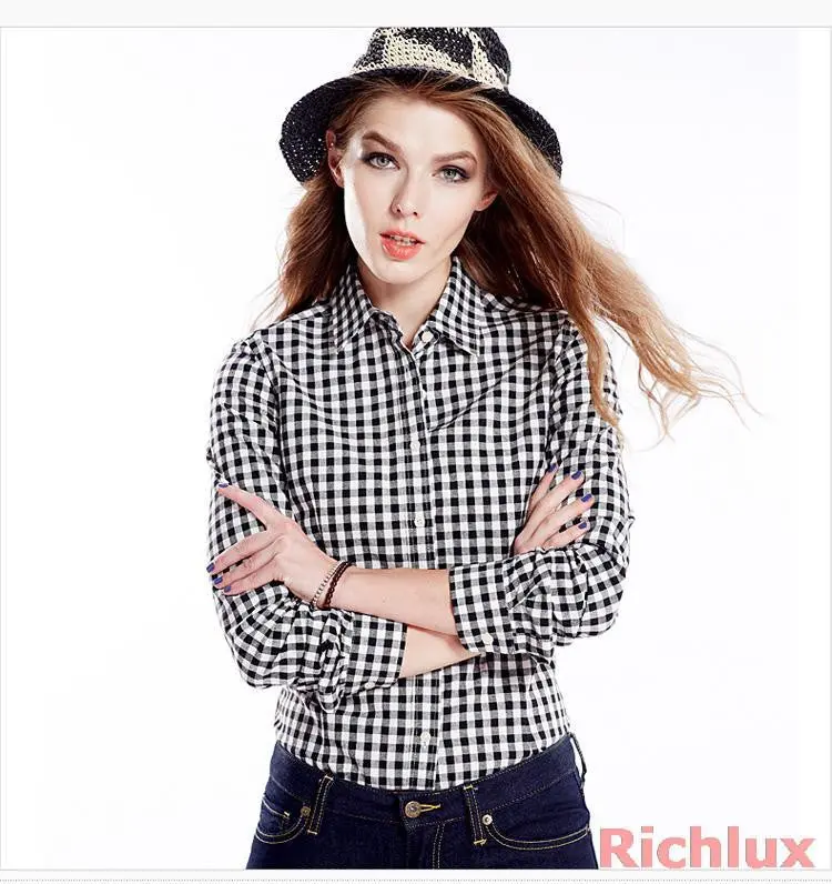 Cotton Clasical Women's Stripe Plaid Blouses Shirts Long Sleeve Grid Shirts For Woman Ladies Casual Top Blusas 1
