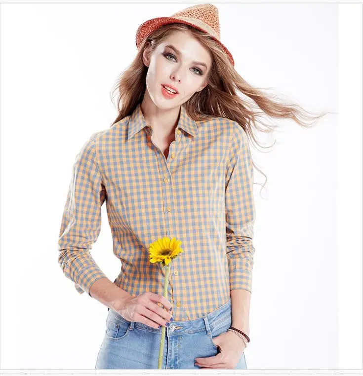 Cotton Clasical Women's Stripe Plaid Blouses Shirts Long Sleeve Grid Shirts For Woman Ladies Casual Top Blusas 10