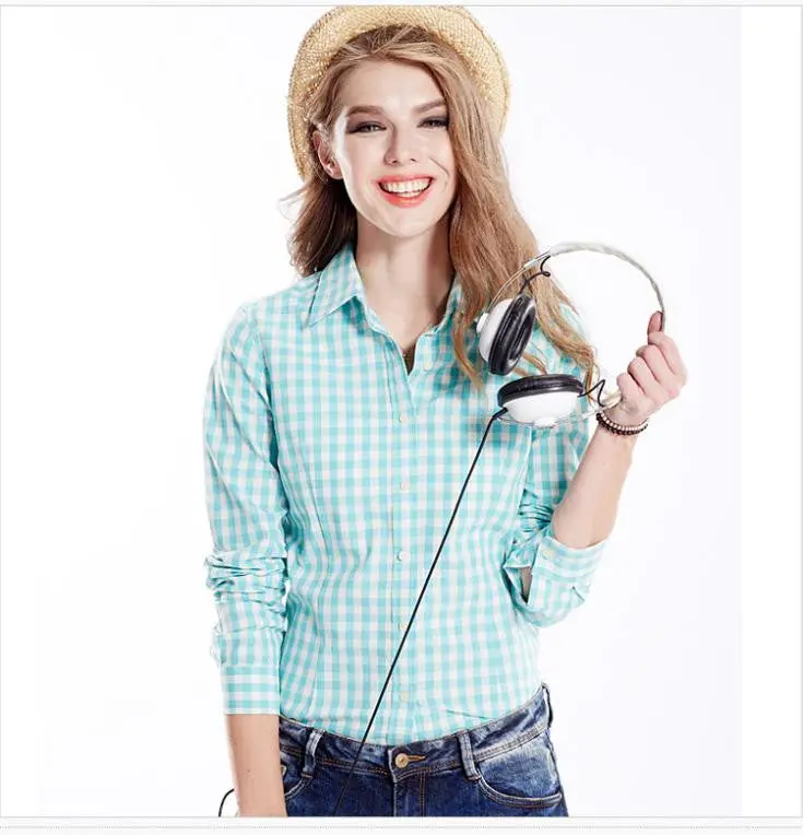 Cotton Clasical Women's Stripe Plaid Blouses Shirts Long Sleeve Grid Shirts For Woman Ladies Casual Top Blusas 11