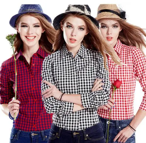 Cotton Clasical Women's Stripe Plaid Blouses Shirts Long Sleeve Grid Shirts For Woman Ladies Casual Top Blusas 6