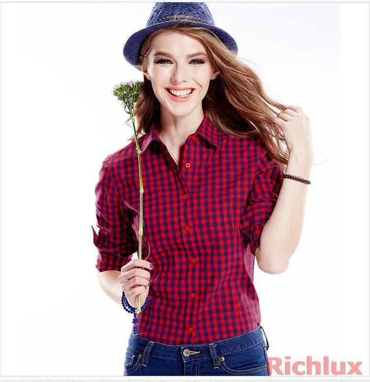 Cotton Clasical Women's Stripe Plaid Blouses Shirts Long Sleeve Grid Shirts For Woman Ladies Casual Top Blusas 7