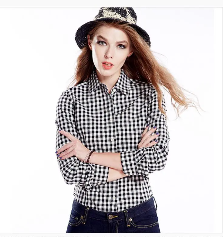 Cotton Clasical Women's Stripe Plaid Blouses Shirts Long Sleeve Grid Shirts For Woman Ladies Casual Top Blusas 7