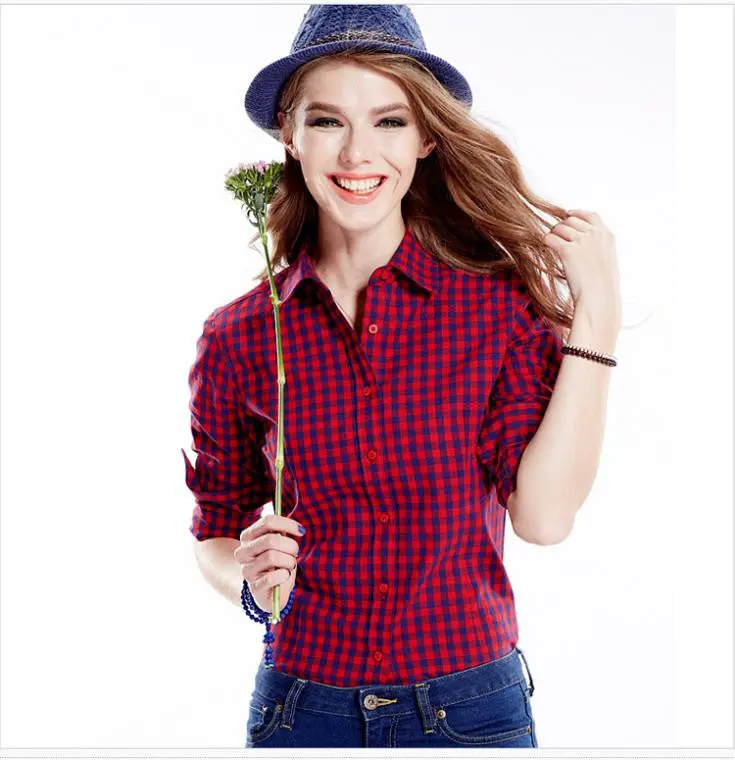 Cotton Clasical Women's Stripe Plaid Blouses Shirts Long Sleeve Grid Shirts For Woman Ladies Casual Top Blusas 8