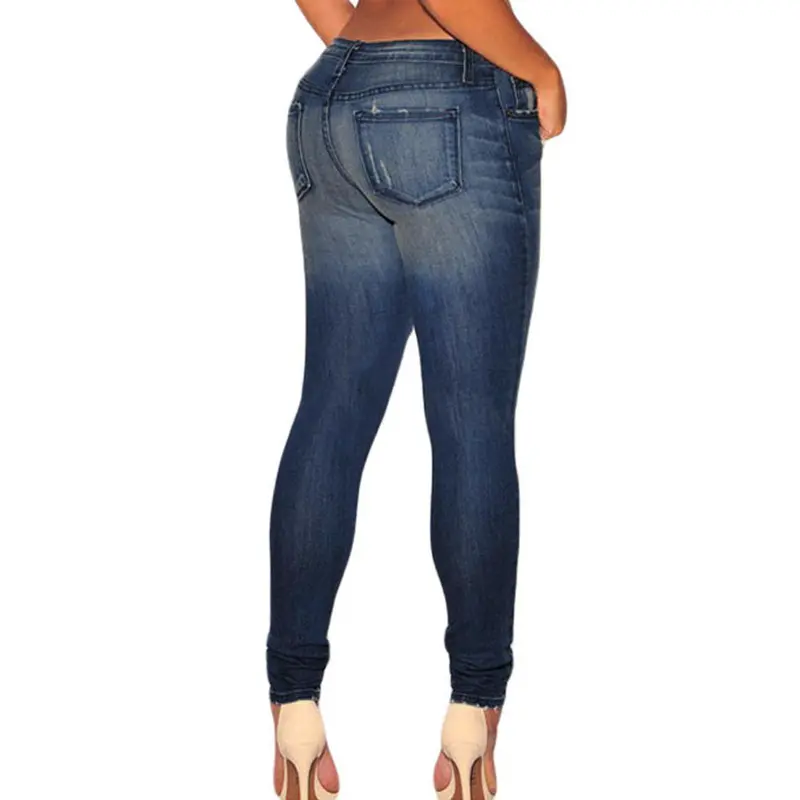 Cotton Dark Sandblast Wash Ripped Jeans For Low Waist Skinny Jeans With Holes Ripped Pencil Denim Pants Wo 3