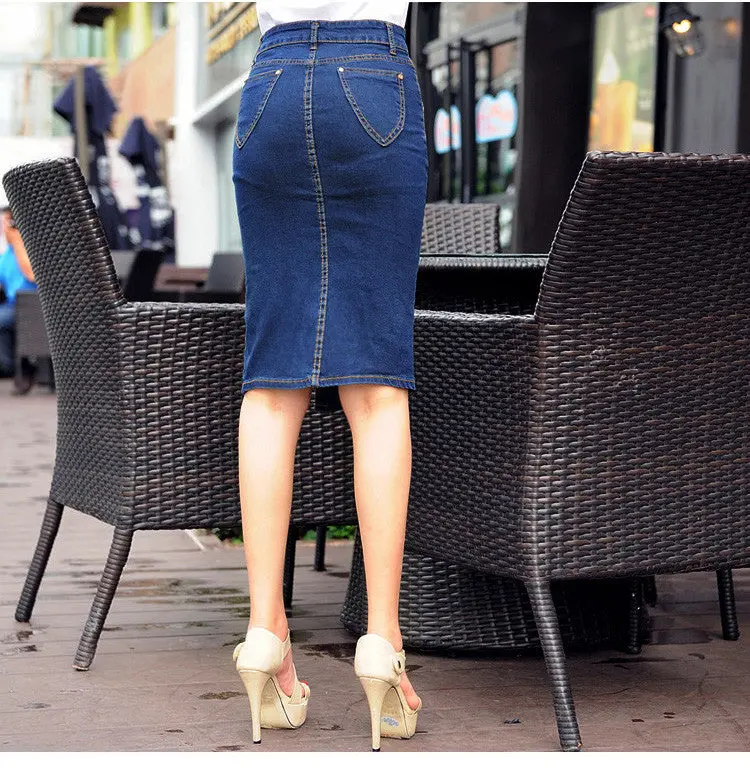 Cotton High Waist Denim Skirts Pencil Knee Length Long Jean Skirts Saia Jeans Large Plus Size Skirt 5Xl 6Xl 4