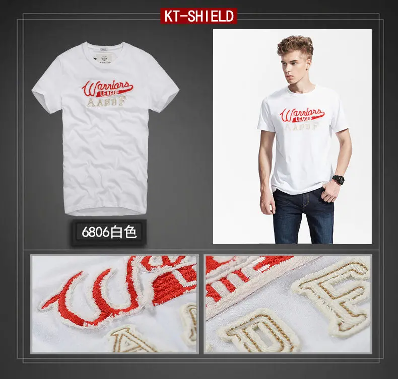 Cotton Men's Short Sleeve T Shirts Slim Spell Embroider Casual Man Tops Tees For T-Shirt 1