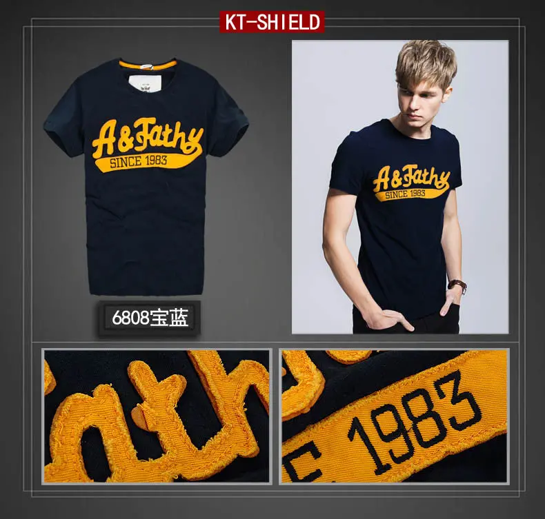 Cotton Men's Short Sleeve T Shirts Slim Spell Embroider Casual Man Tops Tees For T-Shirt 6