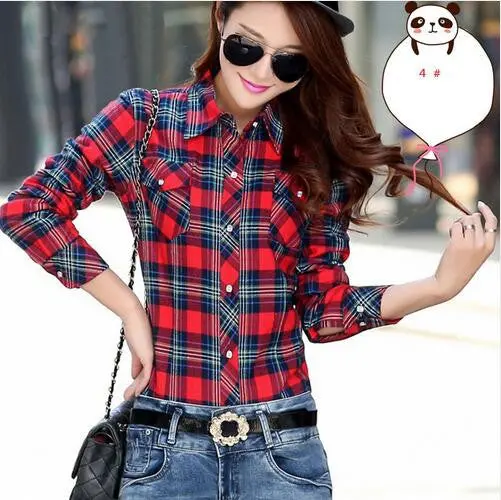 Cotton Plaid Blouse Shirt Women Velvet Warm Blouse Long Sleeve Slim Thicken Tops Ladies Blouse Plus Size Gv294 13