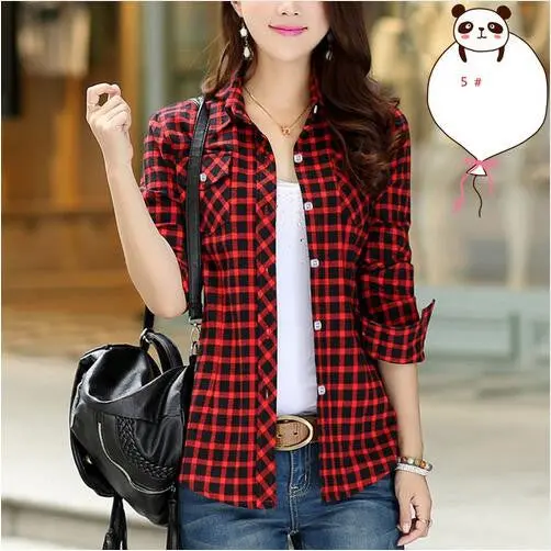 Cotton Plaid Blouse Shirt Women Velvet Warm Blouse Long Sleeve Slim Thicken Tops Ladies Blouse Plus Size Gv294 17