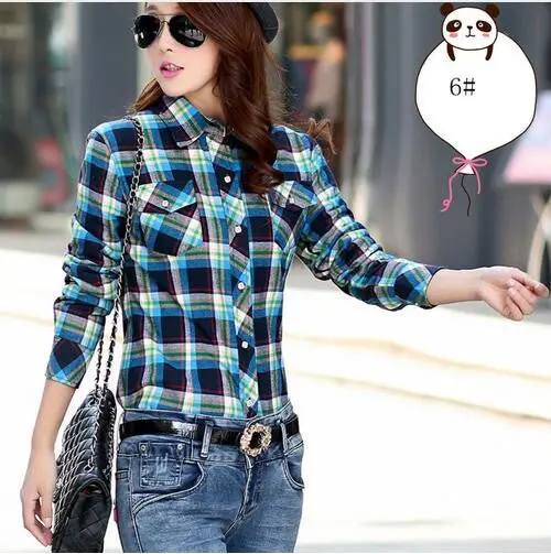 Cotton Plaid Blouse Shirt Women Velvet Warm Blouse Long Sleeve Slim Thicken Tops Ladies Blouse Plus Size Gv294 21
