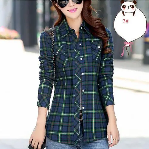 Cotton Plaid Blouse Shirt Women Velvet Warm Blouse Long Sleeve Slim Thicken Tops Ladies Blouse Plus Size Gv294 9