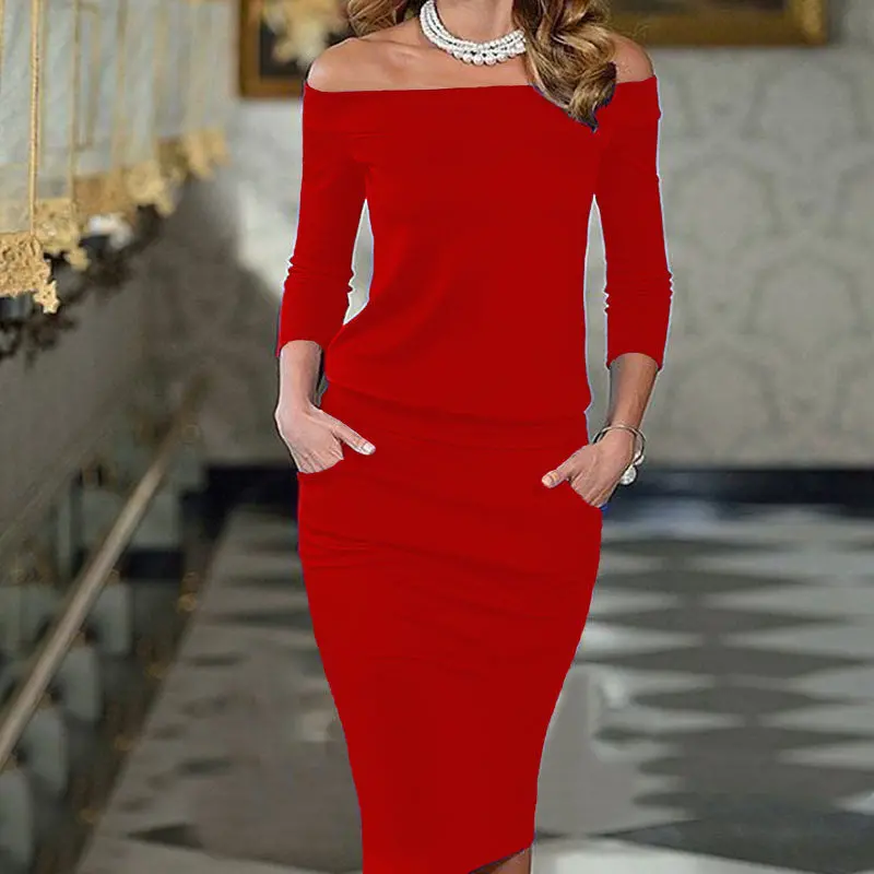 Cotton Three Quarter Midi Dress Slim Bandage Bodycon Dresses For Evening Party Solid Colors Vestidos Clothings Lx081 1