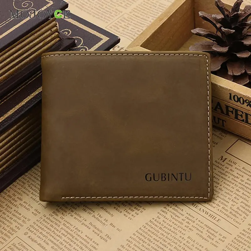 Crazy Horse Leather Men Wallets Genuine Leather Wallet For Men Cowboy Purse Dollar Price Carteira Masculina 1