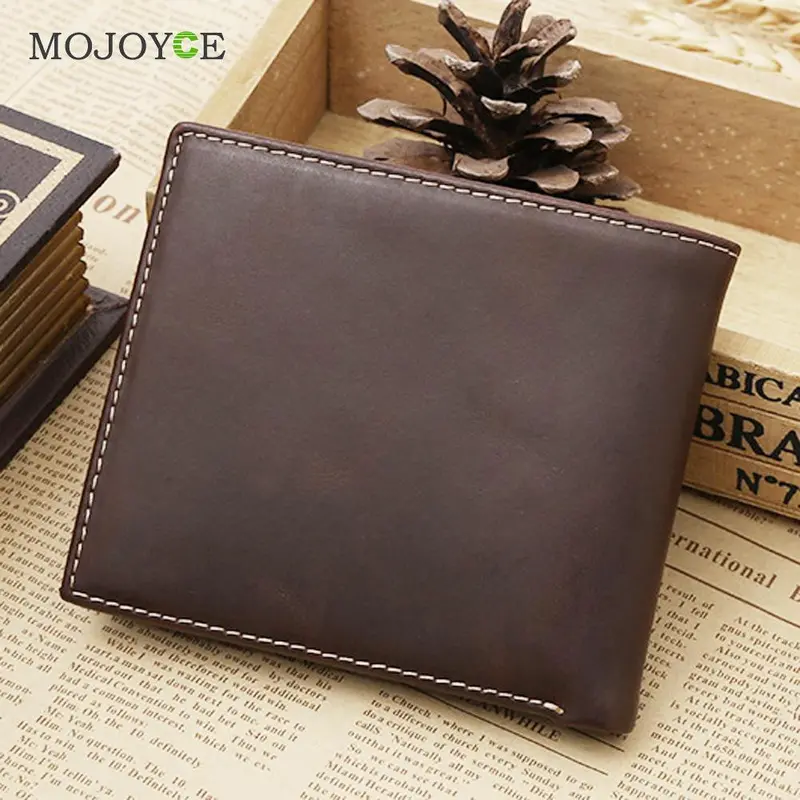 Crazy Horse Leather Men Wallets Genuine Leather Wallet For Men Cowboy Purse Dollar Price Carteira Masculina 2