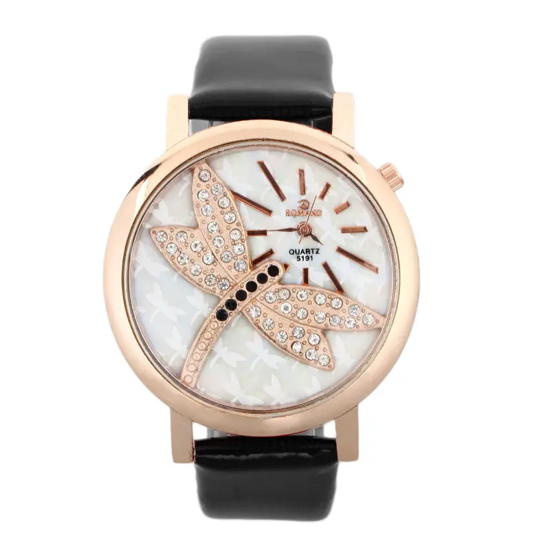 Creative Est Lady Retro Dragonfly Dial Pu Leather Band Quartz Analog Wrist Watches Watch 5 Colors 2
