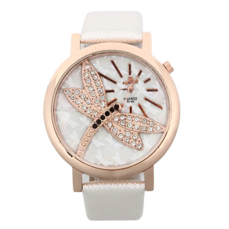Creative Est Lady Retro Dragonfly Dial Pu Leather Band Quartz Analog Wrist Watches Watch 5 Colors 4