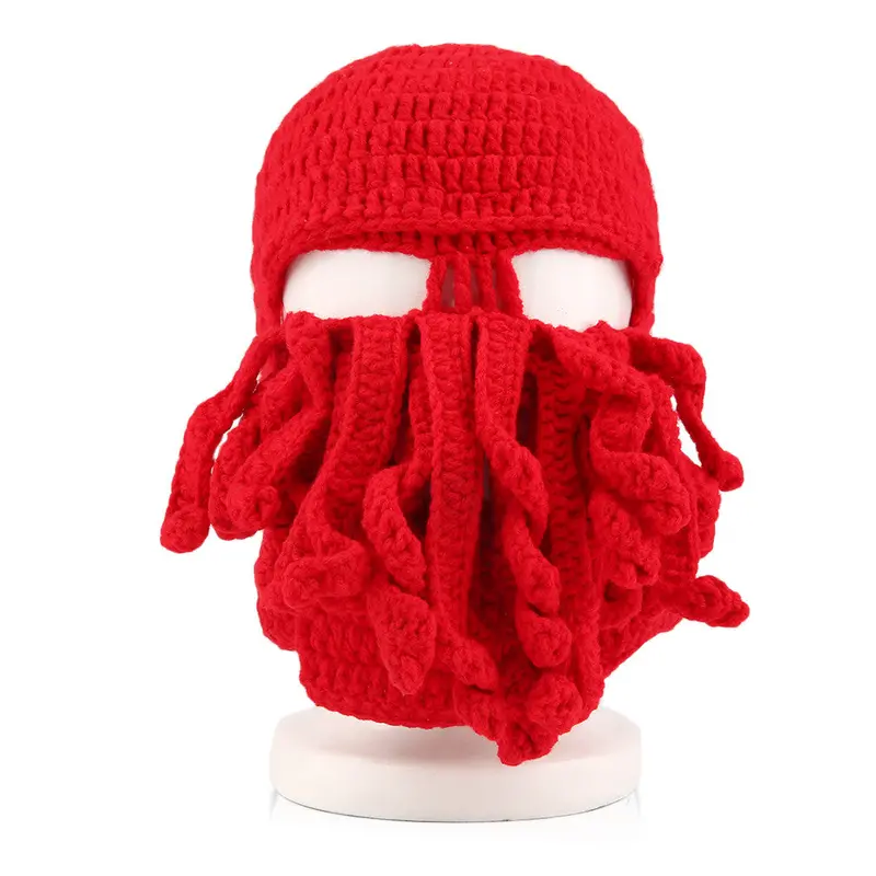 Creative Handmade Knitting Wool Funny Animal Hats Beard Octopus Crocheted Tentacle Knit Caps Beanies Gifts 1