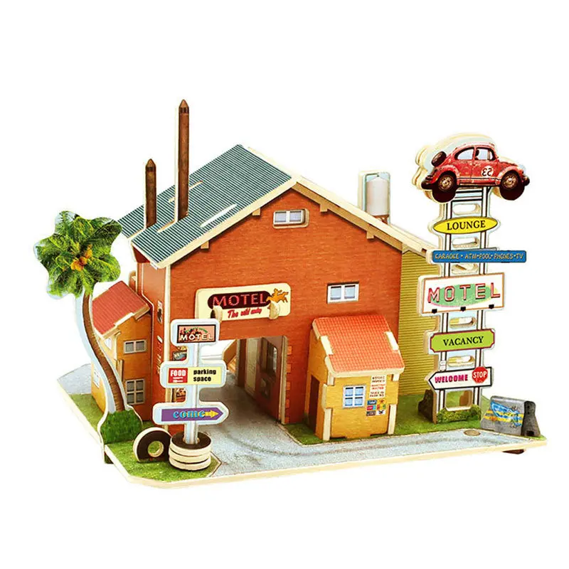 Creative Toys Wooden House Wooden Toys Children Educational Motel 3D Puzzle Jigsaw Toy 1