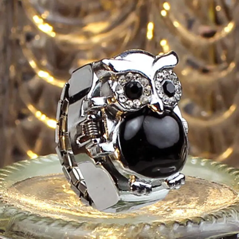 Creative Women Watch Lady Girl Steel Quartz Finger Ring Withwatch Retro Owl Finger Watch 1
