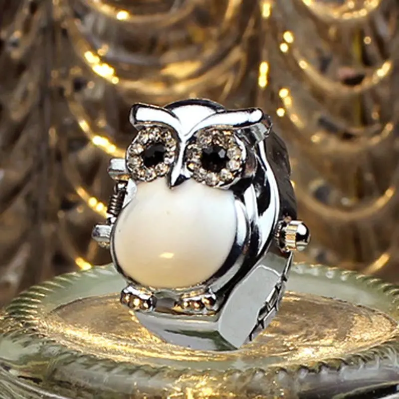 Creative Women Watch Lady Girl Steel Quartz Finger Ring Withwatch Retro Owl Finger Watch 2