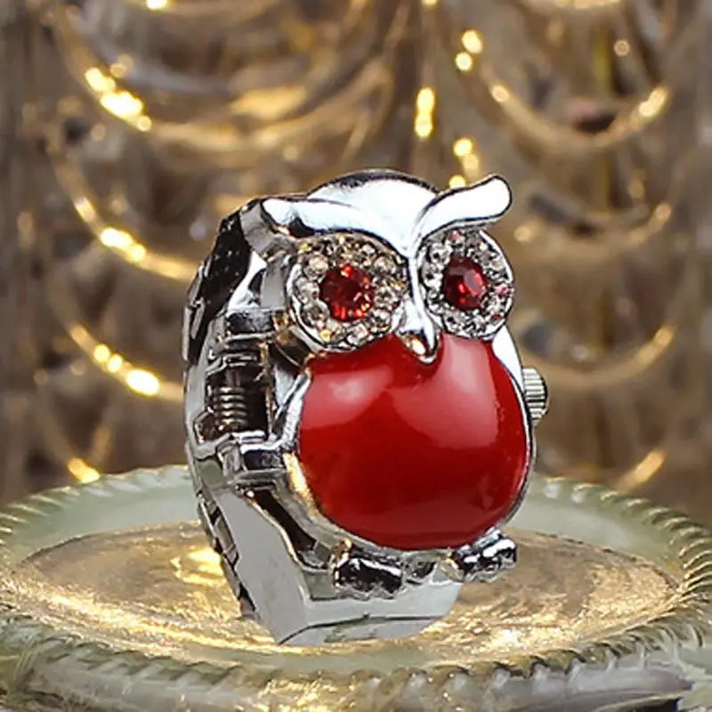 Creative Women Watch Lady Girl Steel Quartz Finger Ring Withwatch Retro Owl Finger Watch 3