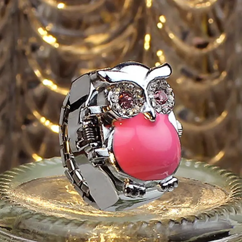 Creative Women Watch Lady Girl Steel Quartz Finger Ring Withwatch Retro Owl Finger Watch 4