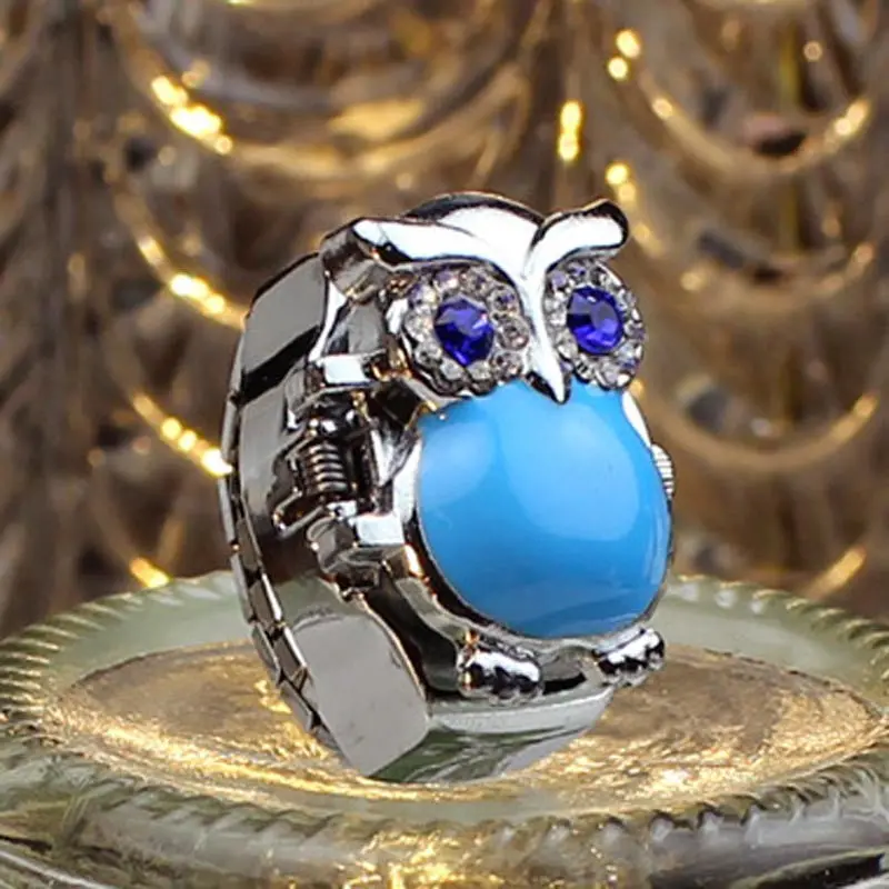 Creative Women Watch Lady Girl Steel Quartz Finger Ring Withwatch Retro Owl Finger Watch 5