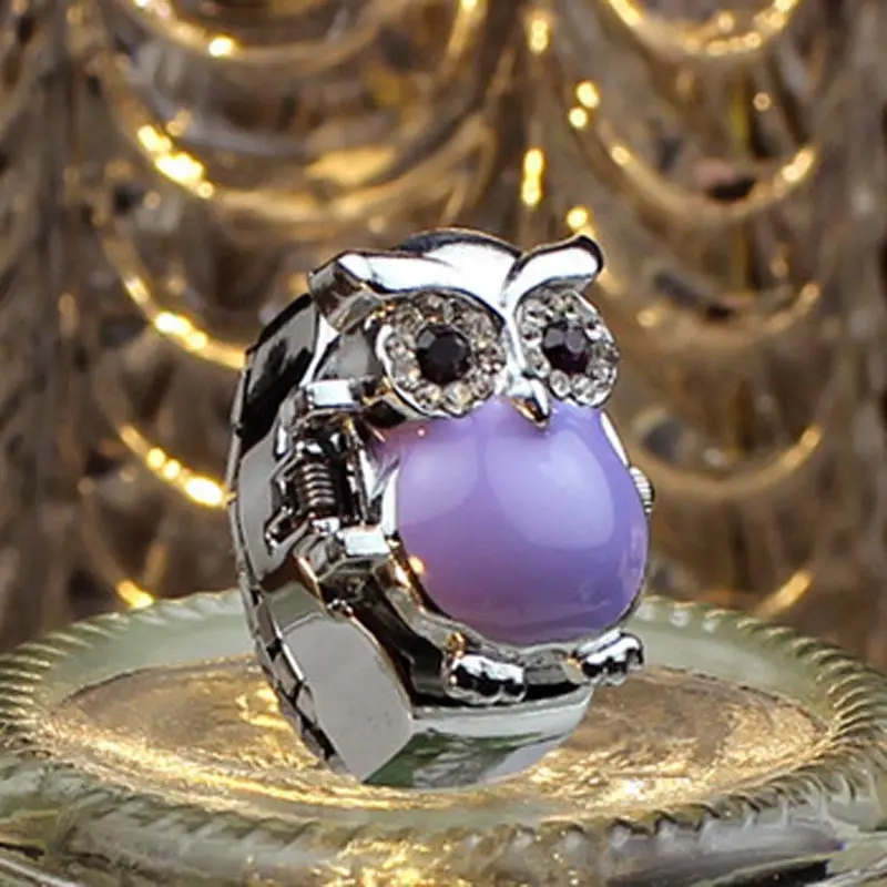 Creative Women Watch Lady Girl Steel Quartz Finger Ring Withwatch Retro Owl Finger Watch 6