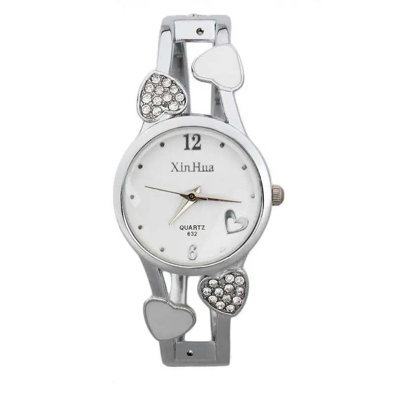 Creativediamond Plated Special Korean Style Bracelet Watches Round Shape Full Steel Casual Heart Pattern Wrist Watch 1