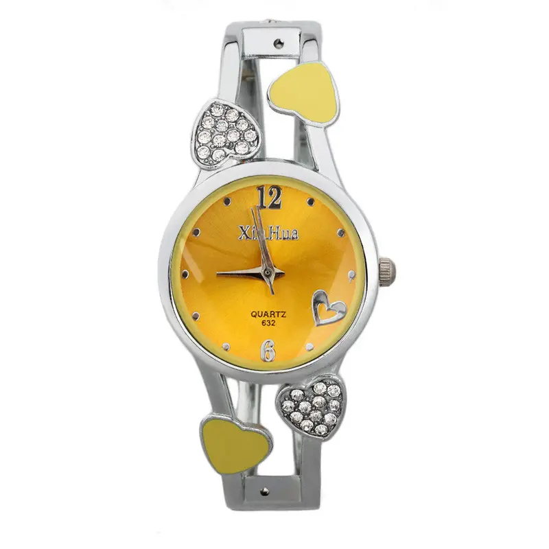 Creativediamond Plated Special Korean Style Bracelet Watches Round Shape Full Steel Casual Heart Pattern Wrist Watch 2