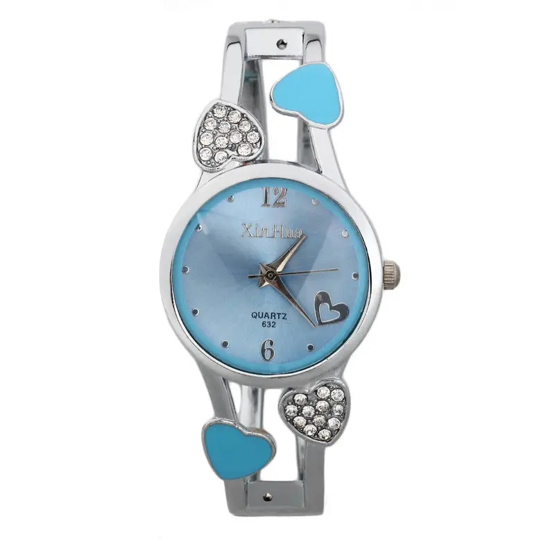 Creativediamond Plated Special Korean Style Bracelet Watches Round Shape Full Steel Casual Heart Pattern Wrist Watch 3