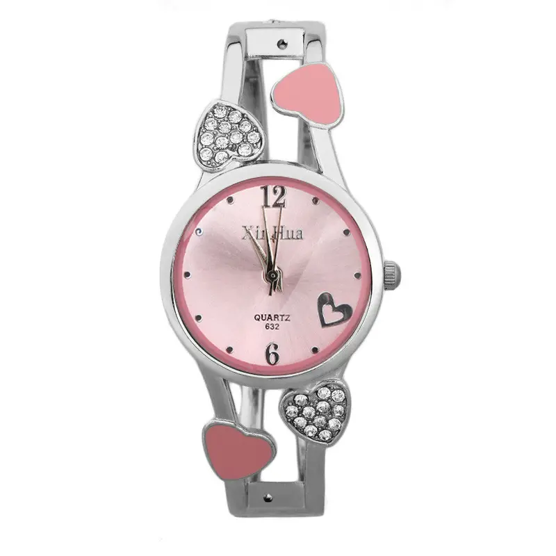 Creativediamond Plated Special Korean Style Bracelet Watches Round Shape Full Steel Casual Heart Pattern Wrist Watch 5
