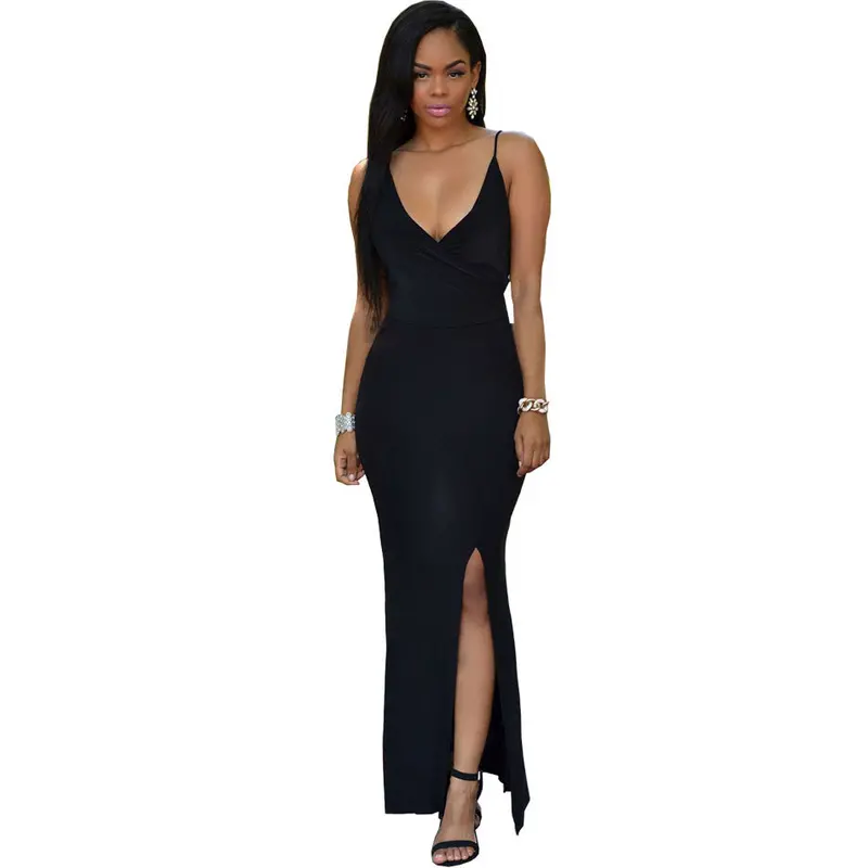 Crisscross Daring Back Black Slip Dress Casual Long Dress Sexy Backless Beach Maxi Dress 1