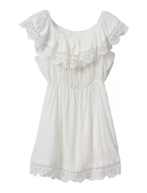 Crochet Hollow Lace Spliced Off The Shoulder Slash Neck Sexy Slim Short Dress Women's Strapless Beach Dresses 4