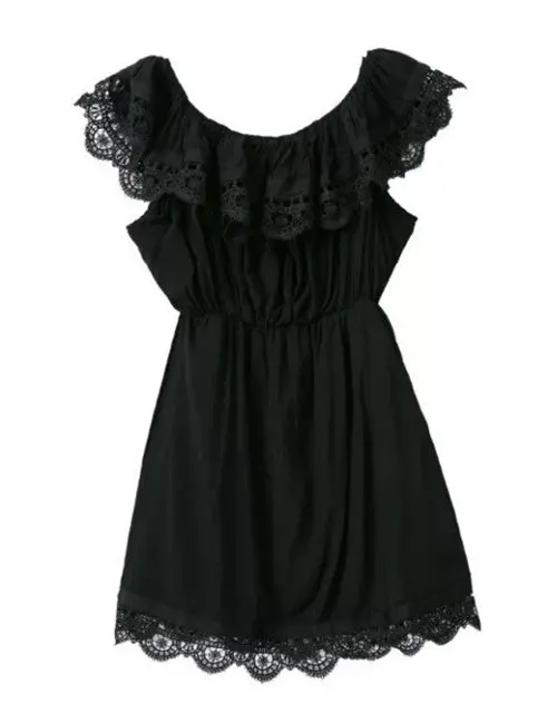 Crochet Hollow Lace Spliced Off The Shoulder Slash Neck Sexy Slim Short Dress Women's Strapless Beach Dresses 5