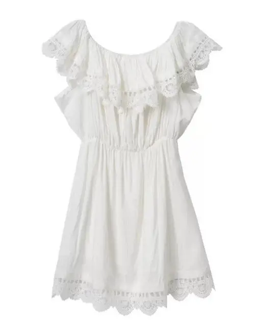 Crochet Hollow Lace Spliced Off The Shoulder Slash Neck Sexy Slim Short Dress Women's Strapless Beach Dresses 6
